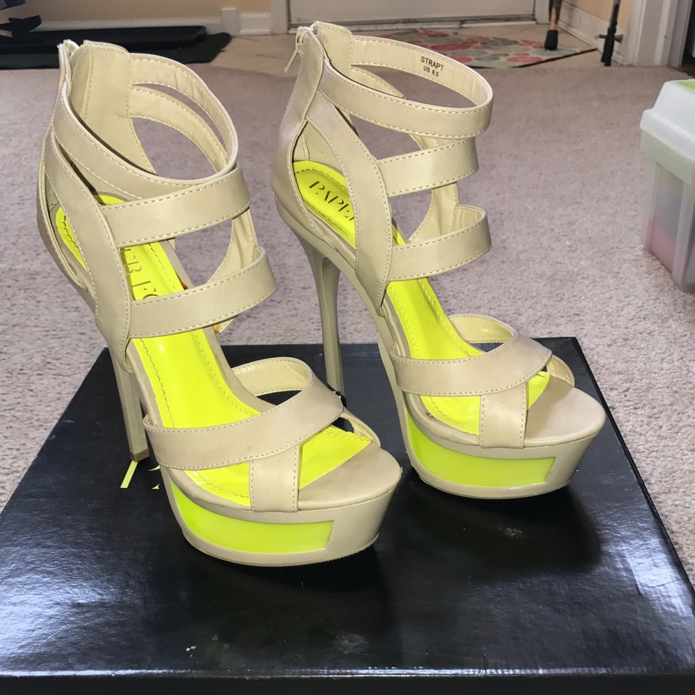 Pop of highlighter heeled sandals